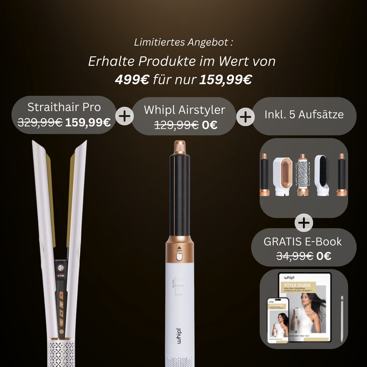 Whipl™ Straithair Pro - Stijltang + GRATIS Airstyler incl. 5 bijlagen