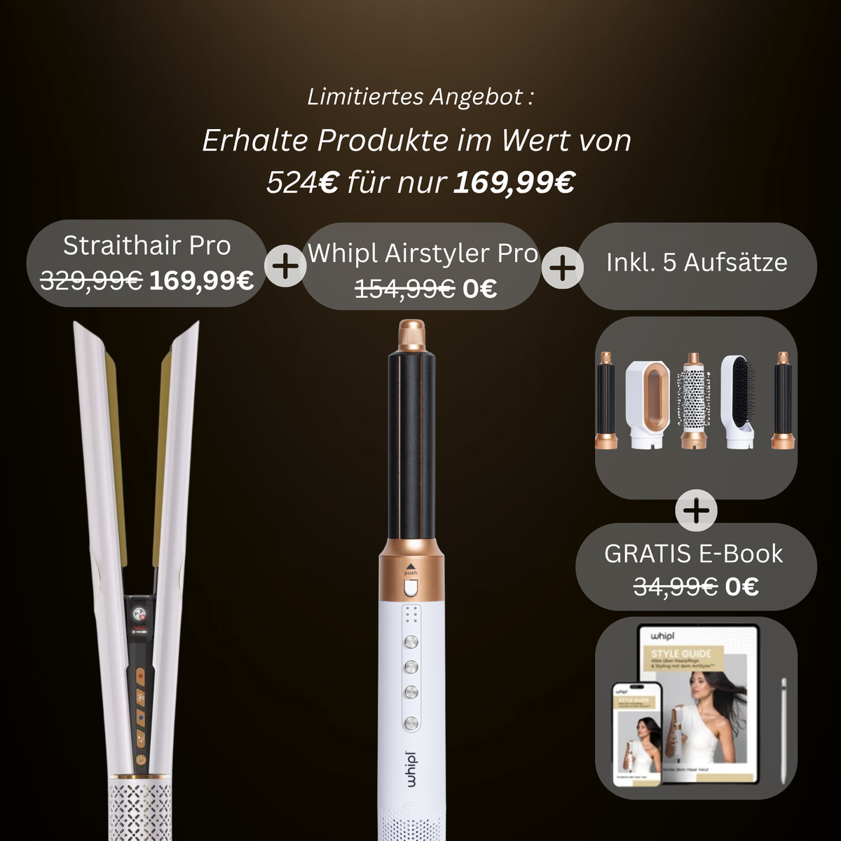 Whipl™ Straithair Pro - Stijltang + GRATIS Airstyler incl. 5 bijlagen