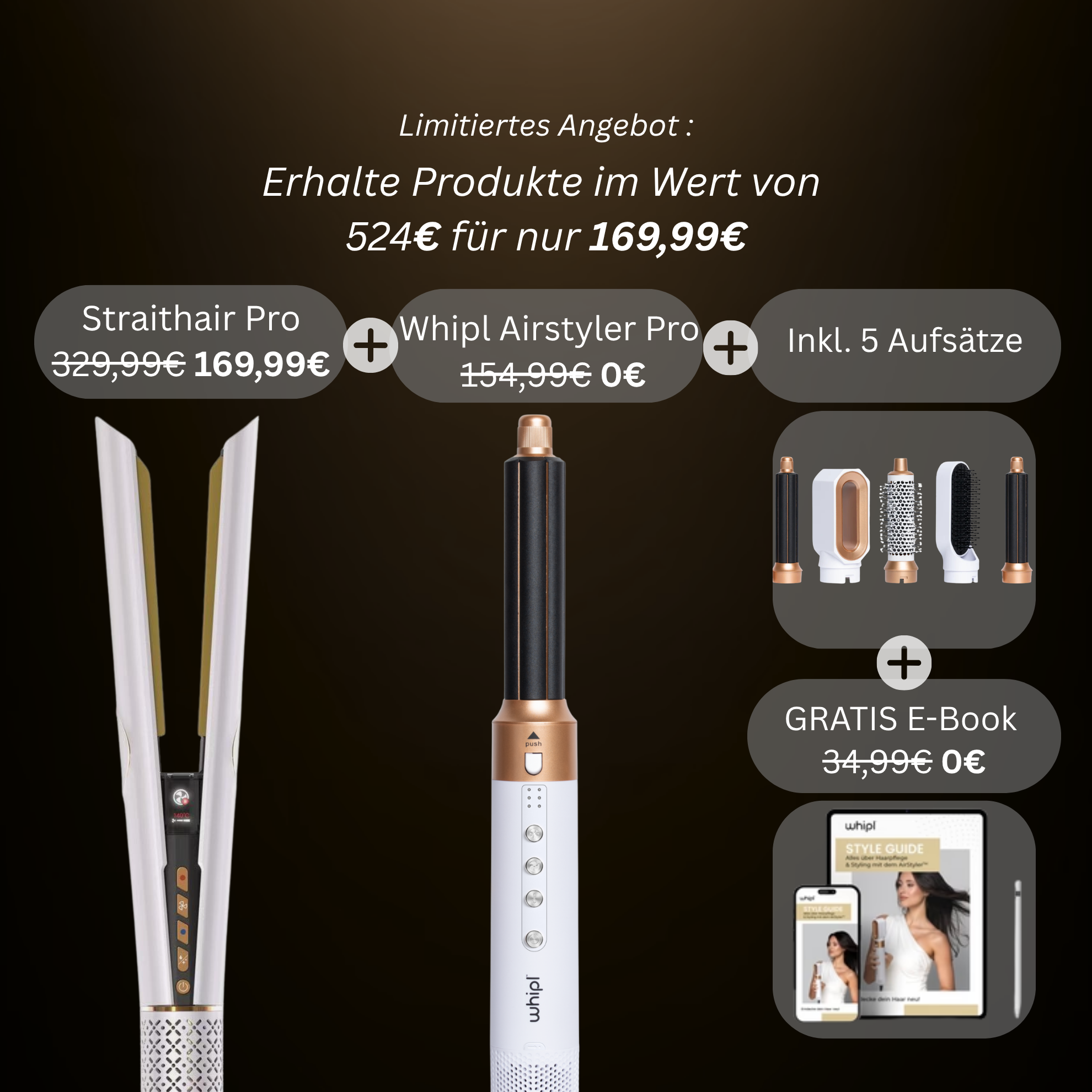 Whipl™ Straithair Pro - Stijltang + GRATIS Airstyler incl. 5 bijlagen